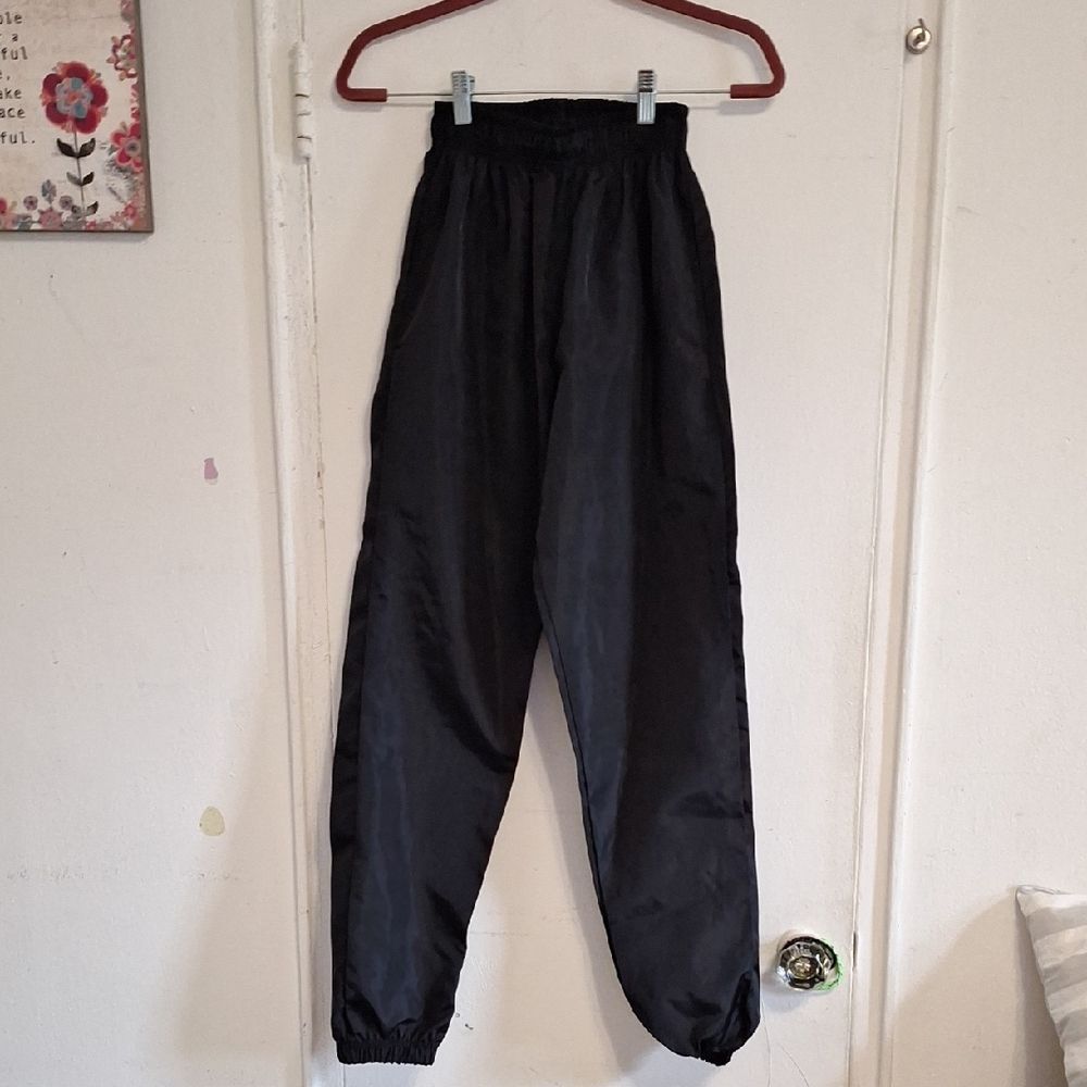 High Waist Black Windbreaker Jogger Pants